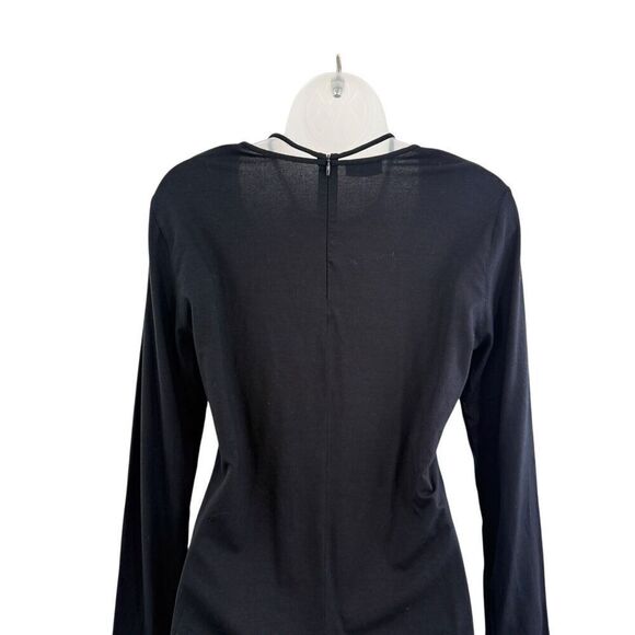 Akris Punto Knit Top Size 10 Cotton Mock Neck Black Pullover Back Zip - Picture 14 of 16